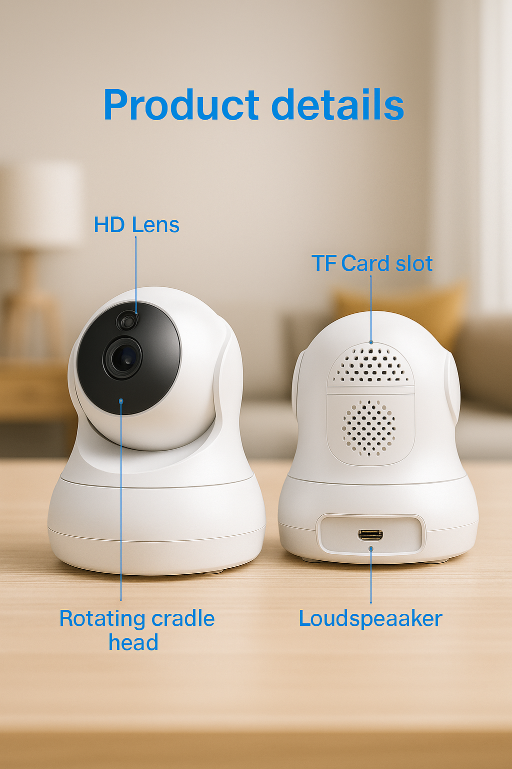 Caméra de Sécurité Wi-Fi Intelligente – Vision 360°, Audio Bidirectionnel, Détection de Mouvement
