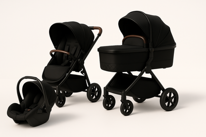 Poussette 3 en 1 Premium avec landau, nacelle et cosy - Modèle Élégance Noir