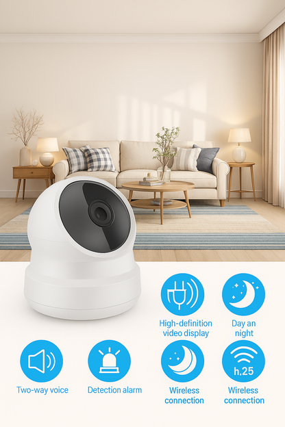 Caméra de Sécurité Wi-Fi Intelligente – Vision 360°, Audio Bidirectionnel, Détection de Mouvement