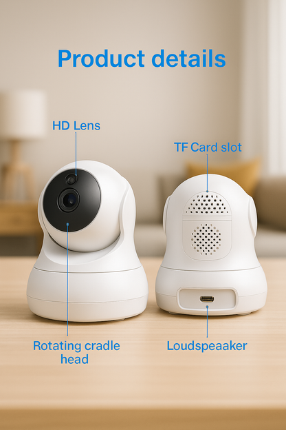 Caméra de Sécurité Wi-Fi Intelligente – Vision 360°, Audio Bidirectionnel, Détection de Mouvement